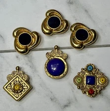 Lot Of 6 VTG 80s Gold Tone Button Covers Regency Velvet Covered Ornate Mob Wife