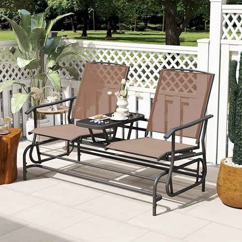 2 Person Swing Glider Chair, Patio Rocking Loveseat w/Center Tempered Glass - Picture 5 of 7