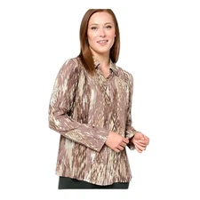 Attitudes by Renee Small Aztec Print Shirt "Camo Blanket" Brown Beige Tan Green