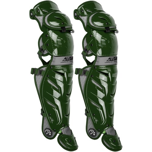All-Star System 7 Axis 16.5" Adult Baseball Catcher's Leg Guards - Dark Green