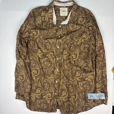 Izod Womens 3X Shirt NEW Brass Brown Paisley Long Sleeve Button Up Cotton Preppy