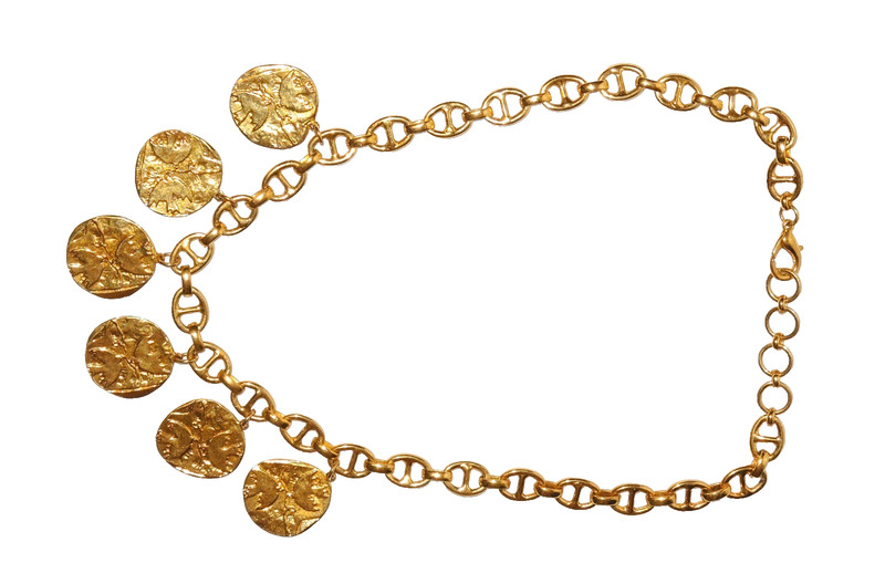 RARE! RETIRED NICKY BUTLER GOLD MEDALLIONS w/LOVE DOVES NECKLACE Made In France