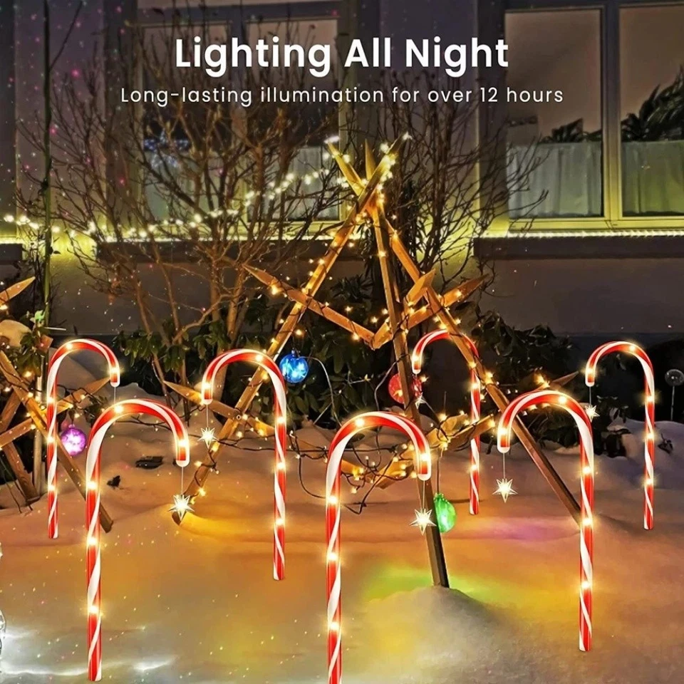 Paquete de 12/24 luces solares de bastón de caramelo para exteriores decoraciones de Navidad luces de camino Foto 3 de 4