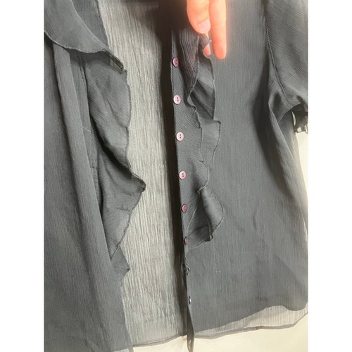 April Cornell Vintage Black Sheer Ruffle Button Up Top Sz M Cocktail Grunge Y2K - Picture 6 of 8