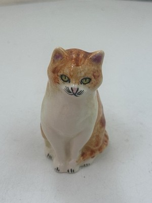 Original Vintage Babbacombe Keramik Katze Figur sitzend Ingwer Tabby weiß