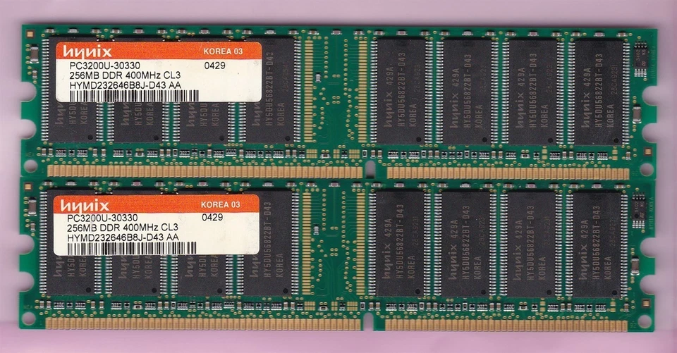 512MB 2x256MB DDR-400 HYNIX PC-3200 HYMD232646B8J-D43 AA Desktop Memory Kit DDR1 - Image 3 of 4