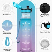 Sport Trinkflasche 1L Mit Zeitmarkierung & Filter Bpa-Frei Auslaufsicher Gym