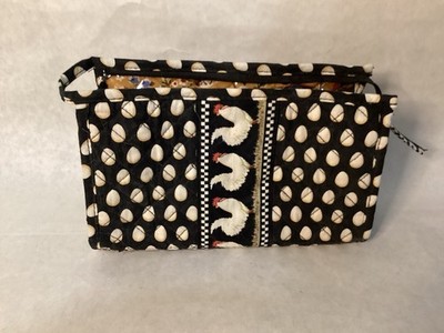 Vera Bradley Quilted Cosmetic Bag Pouch Black White Egg Pattern FarmhouseRooster