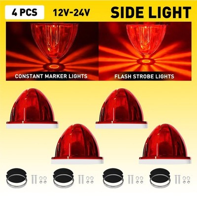 4X Red LED Watermelon Lights Side Marker Light For Trucks Boat Car 12V-24V EOU