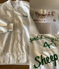 Vintage Auburn Sportswear XL White Satin Snap Jacket 4-H Sheep Swine San Deguito
