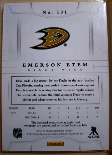 Emerson Etem Rookie Auto Patch /299 Anaheim Ducks - Panini Dominion 2013-14 NHL - Bild 2 von 2