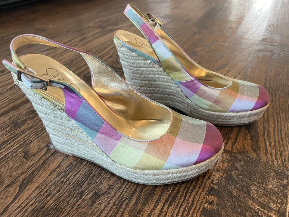 Jessica Simpson JADA 多色面料帆布鞋楔形鞋跟凉鞋 10 B — 第 2/4 张图片