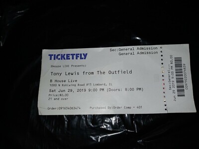 R.I.P Tony Lewis Outfield 10/6/19 2019 Concert RaRe Actual Hard Full Ticket Stub