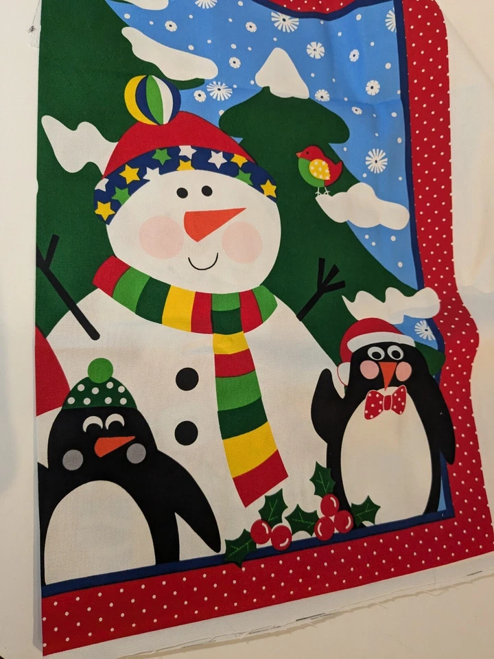 Delantal de muñeco de nieve de Navidad panel de tela, amigos de invierno cocina retro de colección lunares Foto 4 de 4