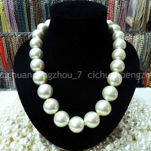 8/10/12/14/16/18/20mm South Sea White Shell Pearl Round Beads Necklace 18-36'' - Afbeelding 1 van 11