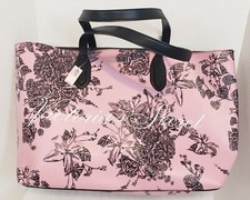 Victorias Secret Large Floral Tote Bag Weekender Pink Black Limited Edition NWT
