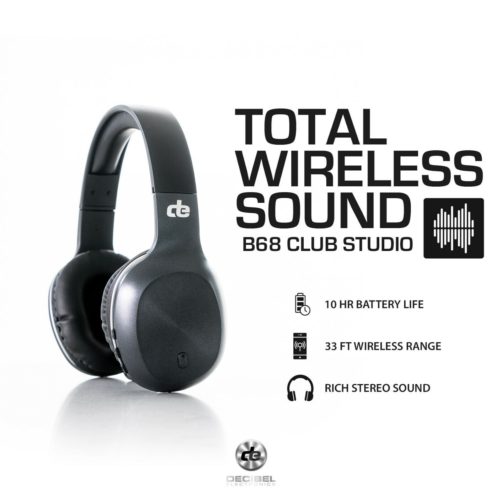 DE Headphones - Decibel B68 Bluetooth Over Ear Headphones Club Studio - Black-image