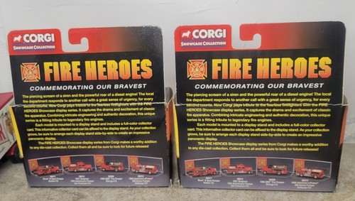 2 Corgi Fire Heroes Trucks San Francisco Chicago Display Stands in Box Vintage - Picture 2 of 6
