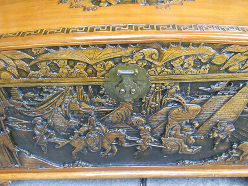 Camphor Wood Hand Carved Trunk -Chest -Antique Blanket Box Furniture - Picture 7 of 19