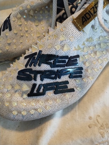 Rare Men s Adidas Adizero Size 10 SK Spikes Football Cleats White Gold - Picture 2 of 9