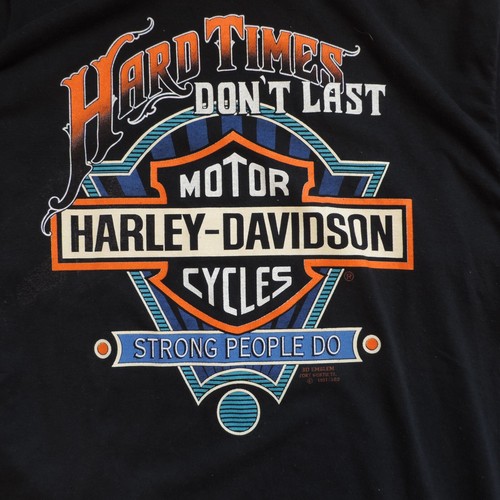 Vintage 90s Harley Davidson 3D Emblem T-Shirt Hard Times Dont Last XL 1991 Bike - Picture 3 of 10