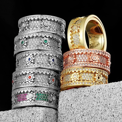 10 Estilo Nuevo Fidget Spinner Piedras Preciosas Engranaje Anillos Acero Inoxidable Joyería Punk - Imagen 19 de 34