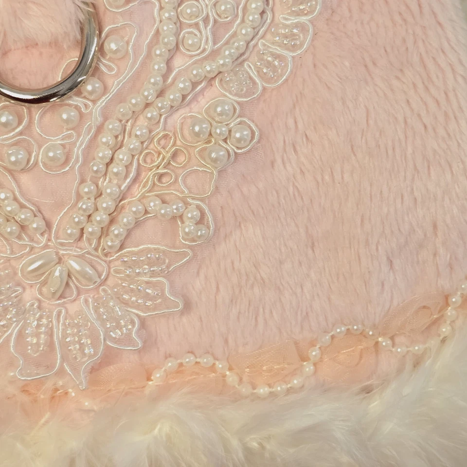 Lindo Chaleco Cha Couture Talla X Pequeño Blanco Pluma Rosa Arnés  Foto 3 de 4