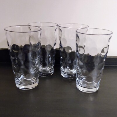 Set of 4 Pasabahce Mirage Indented Dots 16oz Clear Glass 6'' Tumblers 