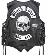 Black Label Society Genuine Leather Zakk Wylde Biker Vest BLS Patches