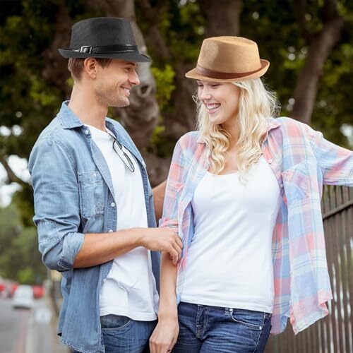 4 Pack Straw Fedora Hat for Men Women Short Brim Trilby Hat Medium B-01 - Picture 7 of 7
