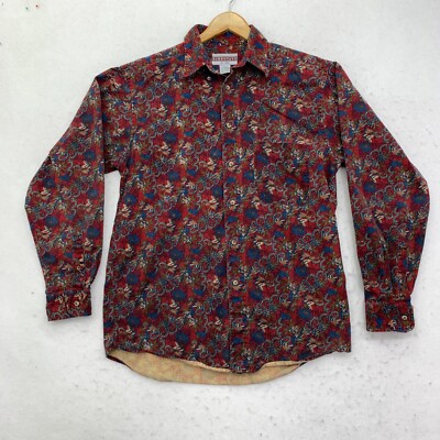 Rinnovato By Nak Mens Button-Up Shirt  Size M Red/Blue Floral Long Sleeve Cotton