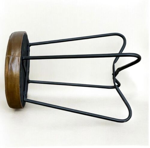 Leather Foldable Portable Handmade Sitting Iron Stool Solid Chair - Picture 3 of 11
