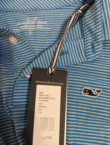 Vineyard Vines Boys Long Sleeve Polo 16 Large Blue Edgartown Stripe Jersey Shirt - Picture 7 of 7