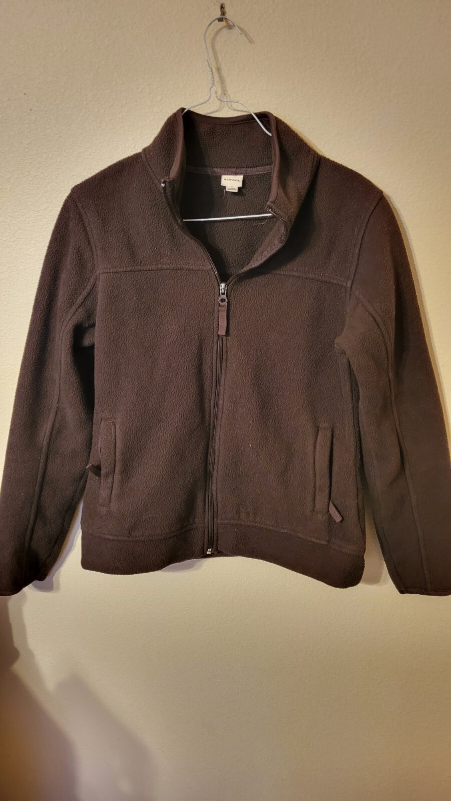 merona size S womens brown fleece jacket full zip 2 pockets 23 L 20