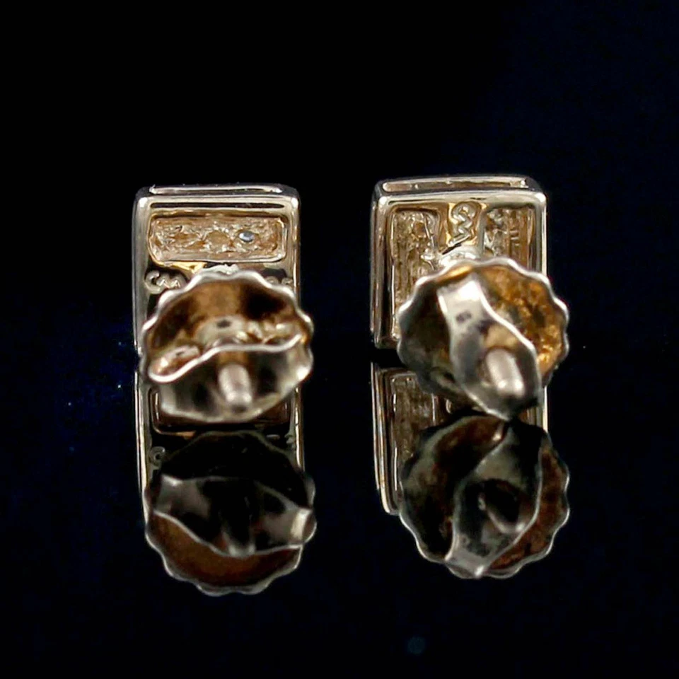 Aretes cuadrados para hombre redondos diamantes naturales enchapados en oro amarillo de 14 k de ley Foto 4 de 4