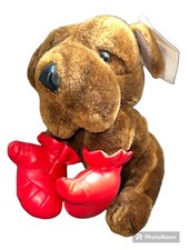Vtg Soft Things Plush Inc Brown Puppy Dog Red Boxing Gloves W Tags