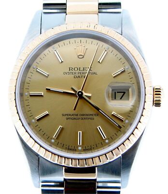 Mens Rolex 2Tone 18K Gold/Stainless Steel Date Champagne w/Oyster Band 15223