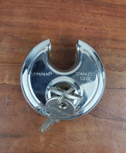 U-Haul Edelstahl Scheibenaufbewahrungsschloss/Vorhängeschloss 2-3/4" Zoll mit 2 Schlüsseln - Bild 4 von 4