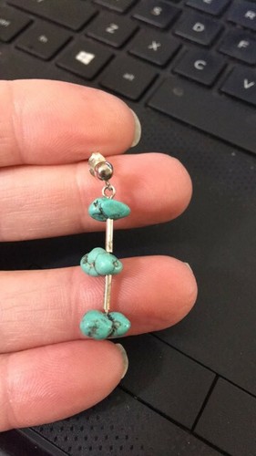 VINTAGE 925 Turquoise Drop Dangle Post Earrings - Picture 2 of 4