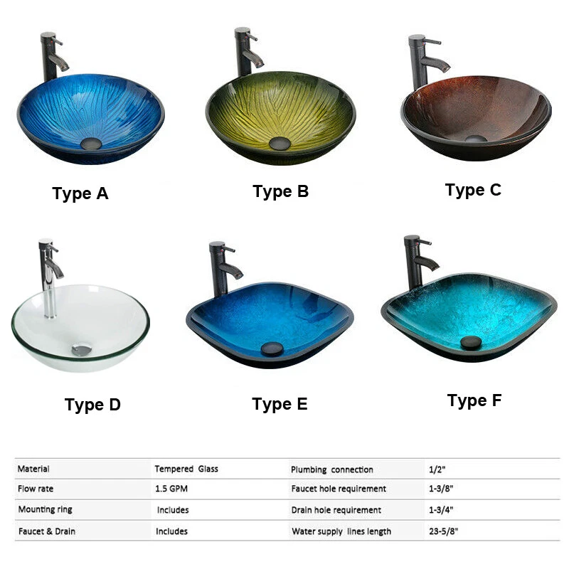 Fregadero de baño vidrio templado/cerámica grifo de drenaje emergente recipiente superior combo Foto 2 de 4