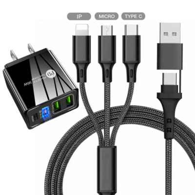 Multi Charging Cable 3 in 1 Multiple USB Fast Charger For iPhone Type C Micro