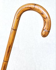Vintage Antique Bamboo Wood Horn Tip Crook Handle Fancy Walking Stick Cane 35.5