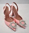 Amina Muaddi Bright Pink Womens Heels Pointed Toe Elastic Backing Size  6-1/2