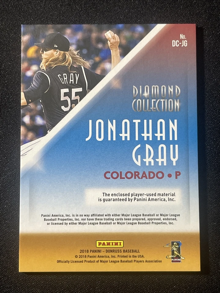 2018 Donruss Diamond Collection Memorabilia #DCJG Jonathan Gray Colorado Rockies - Image 2 of 2
