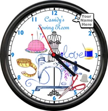 Personalized Sewing Machine Room Seamstress Tailor Vintage Decor Sign Wall Clock