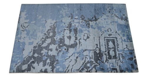 Tappeto Vintage Blu In Bambù 90X150 Moderno Fatto A Mano Per Soggiorno SH154 - Foto 3 di 7