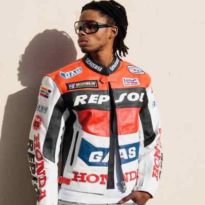 Racer Leather Jacket, Y2K Leather Jacket, NASCAR leather Jacket