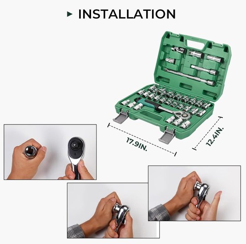 32pcs 1/2" 1/4" 3/8" Socket Drive Tool Kit Mechanics Tools Ratchet Sockets Set - Picture 7 of 8
