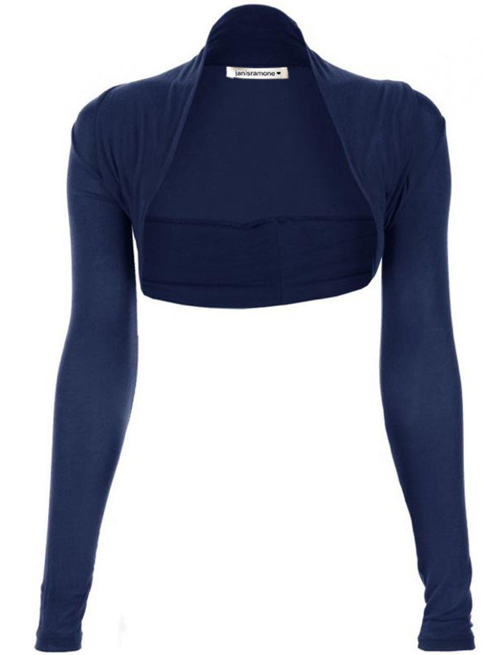 Ladies Long Sleeve Bolero Shrug Plain Open Front Casual Cardigan Crop