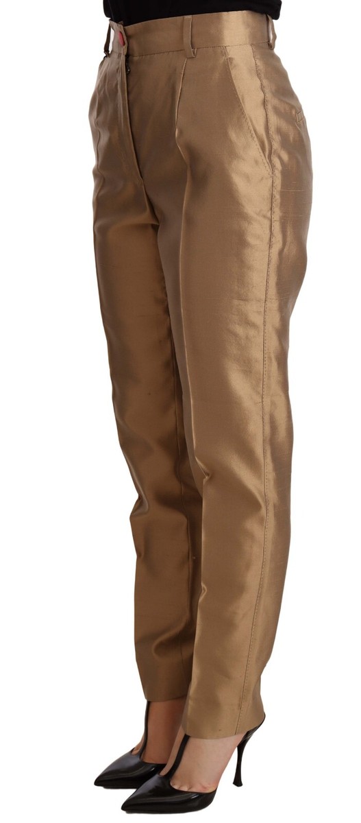 DOLCE & GABBANA Pants Metallic Gold Silk Tapered Trouser